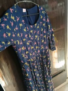 Navy Blue Palm Print Maxi Dress