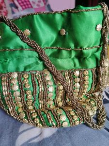 Green Beaded POTLI BAG