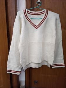 Striped Trim V-Neck Sweater