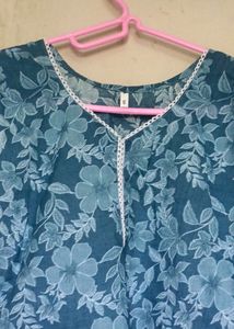 Floral Printed Short Blue Kurti