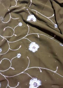 Olive Green Floral Embroidered Fabric