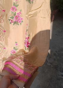 Golden Shiny Embrodied Kurti With Pants