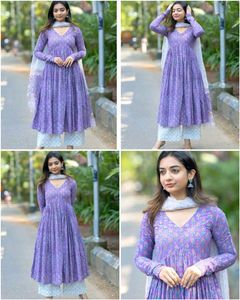 Purple Floral Print Anarkali Suit