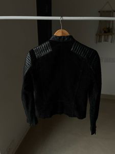 MANGO BLACK LEATHER &amp; SUEDE BIKER JACKET