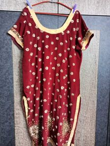 Stitched Designer Maroon & Gold Sequins Suit Set