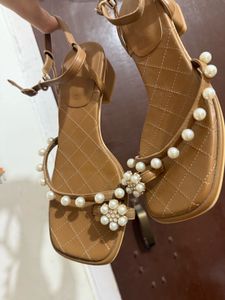 Brown Quilted Pearl Sandals