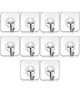 Odzeni Wall Hooks for Hanging Strong Sticker Sticky Heavy Duty Home Kitchen Bathroom Key Frame Holders (Pack of 8), Metal, Silver