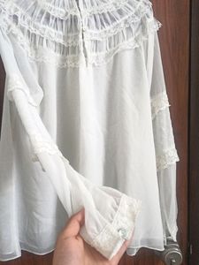 High Neck Laced Korean Style Blouson Top
