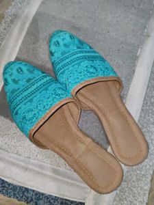 Teal Lace Mules