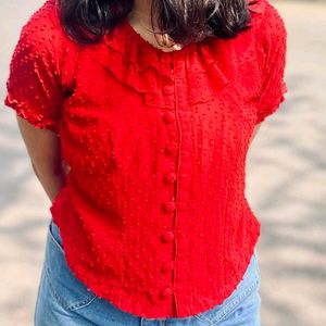 Red Ruffled Swiss Dot Blouse