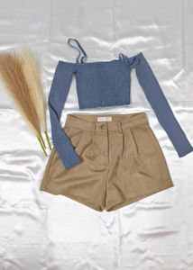 Cute Blue Top & Brown Shorts Set