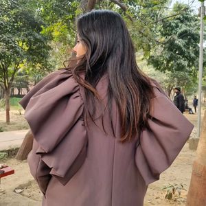 Cabernet Overcoat Ruffled Shoulder