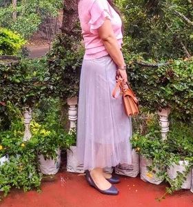 Gray Tulle Skirt with Pearls