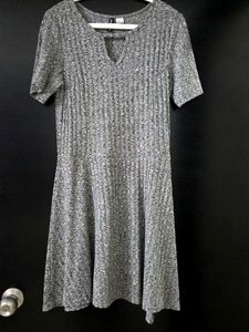 Gray Ribbed Knit Dress