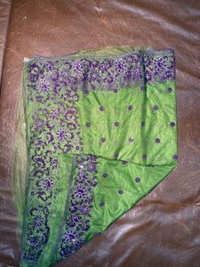 Green &amp; Purple Embellished Sari