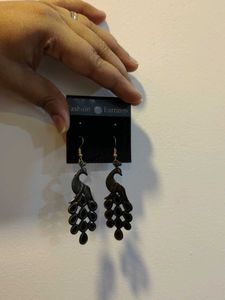 Black Metallic Peacock Earrings