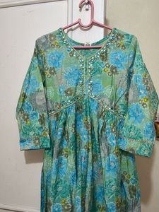 Torquoise Color A Line Kurti With Pant