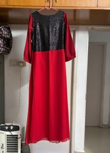 Black &amp; Red Sequence Party Gown Suit