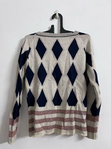 Patterned Knit Sweater, Beige color