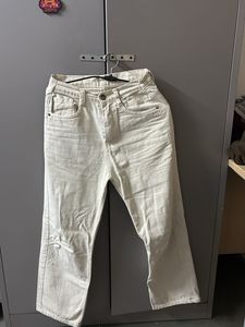 Beige Straight Leg Jeans