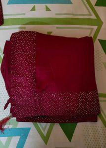 Maroon Coloured Sequence Border Designer Saree