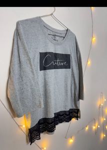 Grey Lace Detail Top