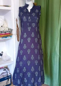 Navy Printed Sleeveless Dress