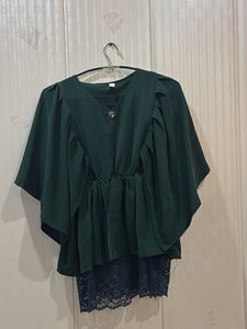 Kaftaan Green Flutter Sleeve Top