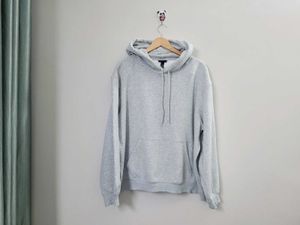H&M Solid Grey Relaxed Fit Hoodie Unisex
