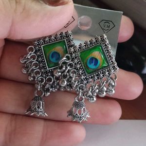 Silver Peacock Jhumka