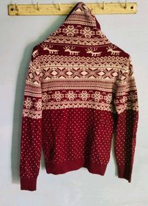Stylish Woolen Sweater for Winter – Maroon &amp; White