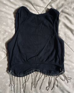 Rhinestone Fringe Crop Tank Top