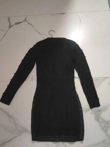 Black Long Sleeve Denim Mini Winter Dress