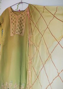 Green Embroidered Kurta sharara Set