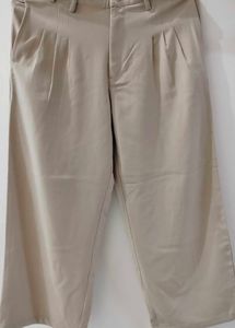 Beige Cropped Wide Leg Pants