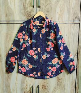 Black Floral Desgin Shirt Size-44