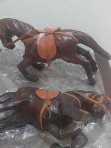 Showpiece - 2 Wooden Leather horses