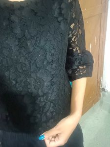 Black Lace Top with Flared Sleeves