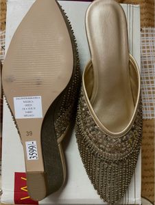 Embroidered Khaki Mules