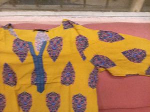 Gently Used Ethnic Mustard With Blue Printed Kurti