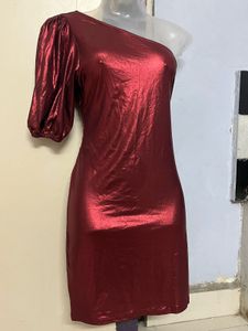 Burgundy One-Shoulder Party Dress
