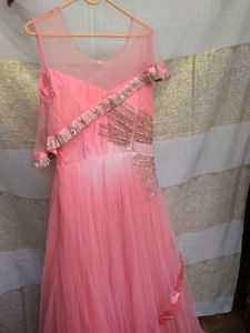 Baby Pink Party Wear Heavy Gown