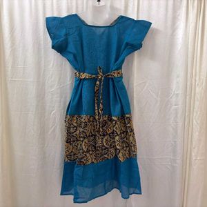 Blue Embroidered Casual Dress