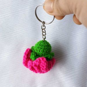 Pink Crochet Flower Keychain