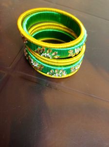 Green &amp; Yellow Silk Thread Bangles