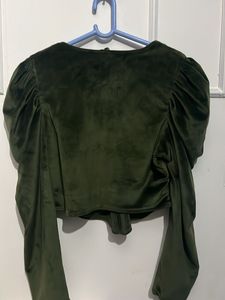 Olive Velvet Cropped Jacket