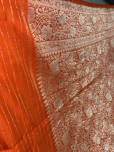 Classy Pure Silk Orange Banarasi Saree