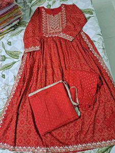 Bright Red Rayon Nyra Cut Suit