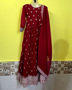 Elegant rani colour Embroidered Kurta Set