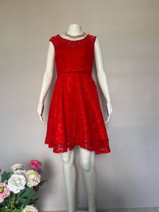 sparkling Red Lace Fit &amp; Flare Dress